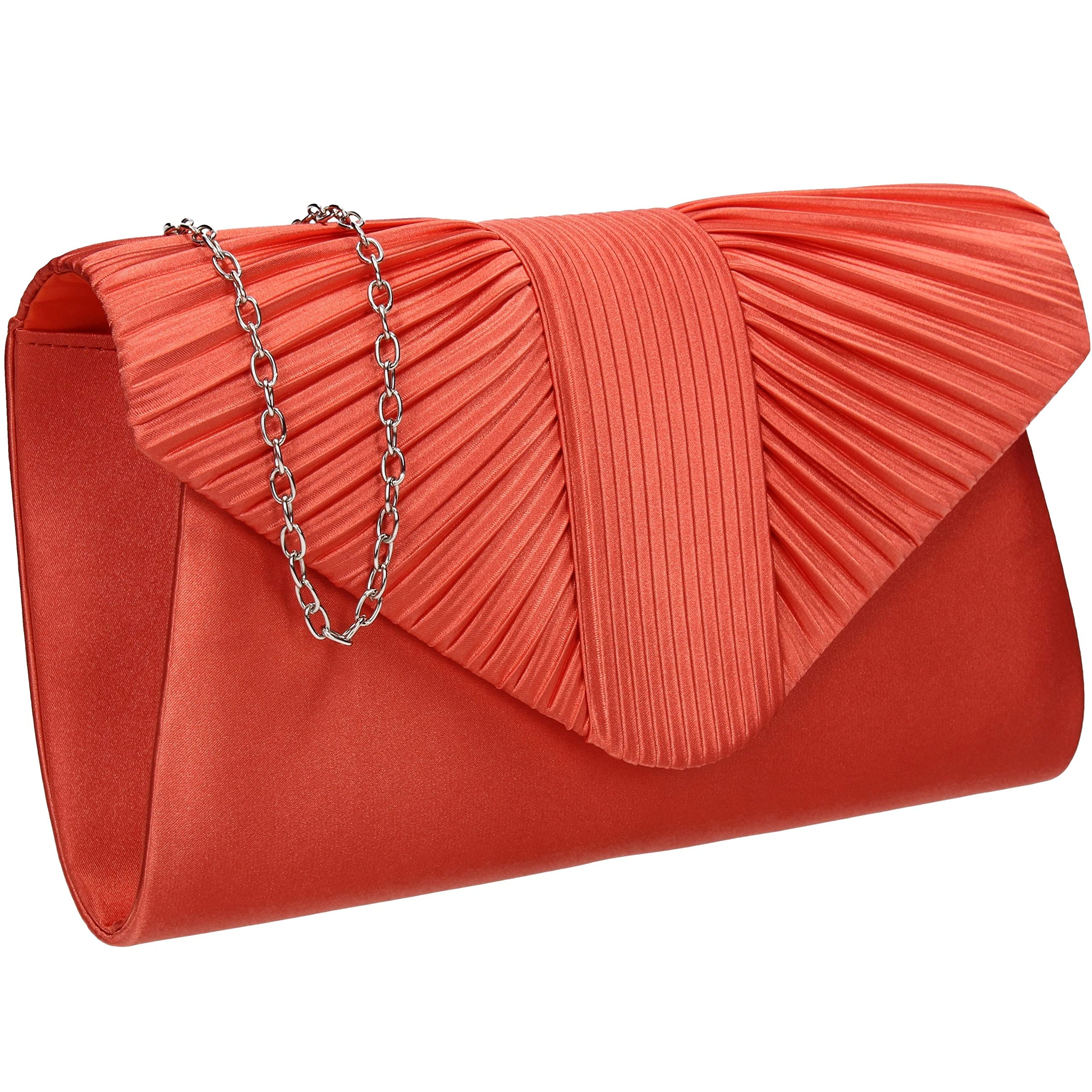 SwankySwans Sophie Womens Satin Party Prom Wedding Evening Clutch Bag Purse (Coral)