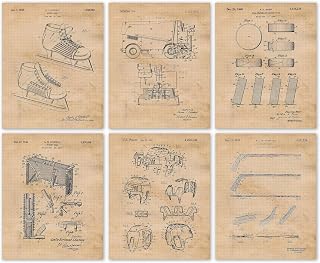 Vintage Hockey Patent Prints, 6 (8x10) Unframed Photos, Wall Art Decor Gift for Home Office Man Cave Work Garage Shop College School Gym Student Teacher Coach Winter XGames Pro Team Champs Fans