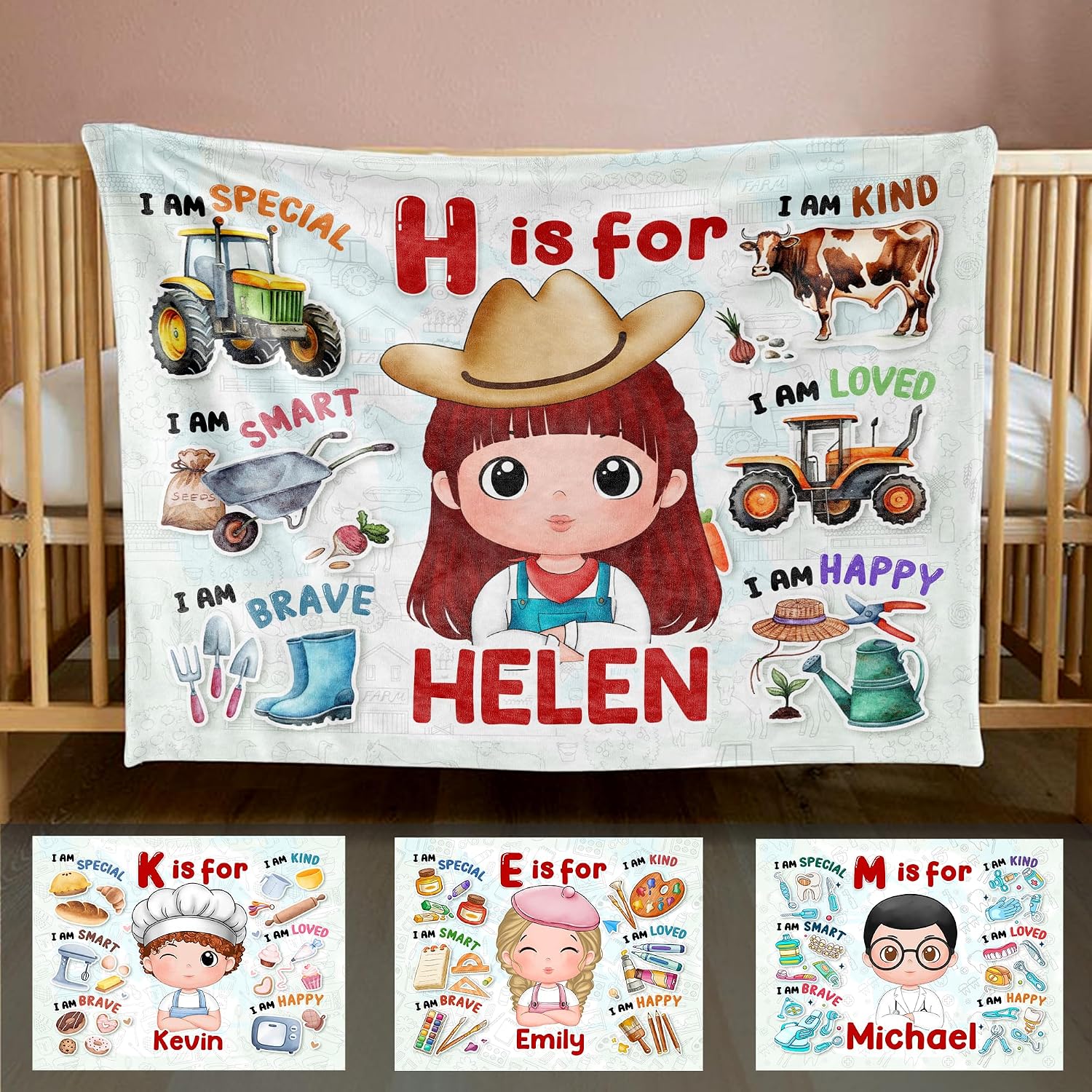 Gossby Personalized Custom Blanket (Girl) Farmer Blankets for Kids Blankets, Soft Fleece Blanket Present Birthday Christmas Halloween Teenager Child Gift, Blanket for Kids Soft Warm Cozy Cute