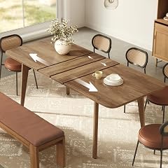VASAGLE MAEZO Collection - Extendable Dining Table for 4 6 8 Kitchen Table with Tapered Legs Curved Transitions