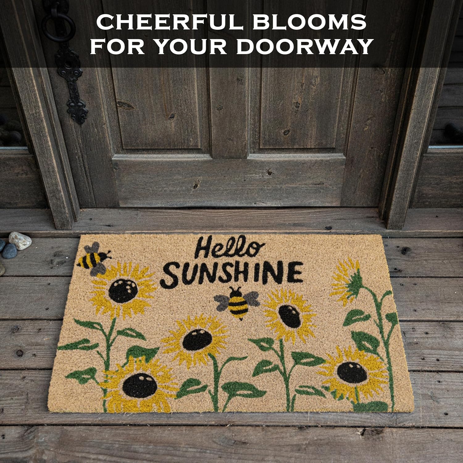 MAINEVENT Hello Sunshine Sunflower Welcome Mat 30x17 Inch, Vibrant Sunflower Door Mat, Sunflower Outdoor Mat, Spring Welcome Doormat for Outside Entry, Yellow Rug for Summer