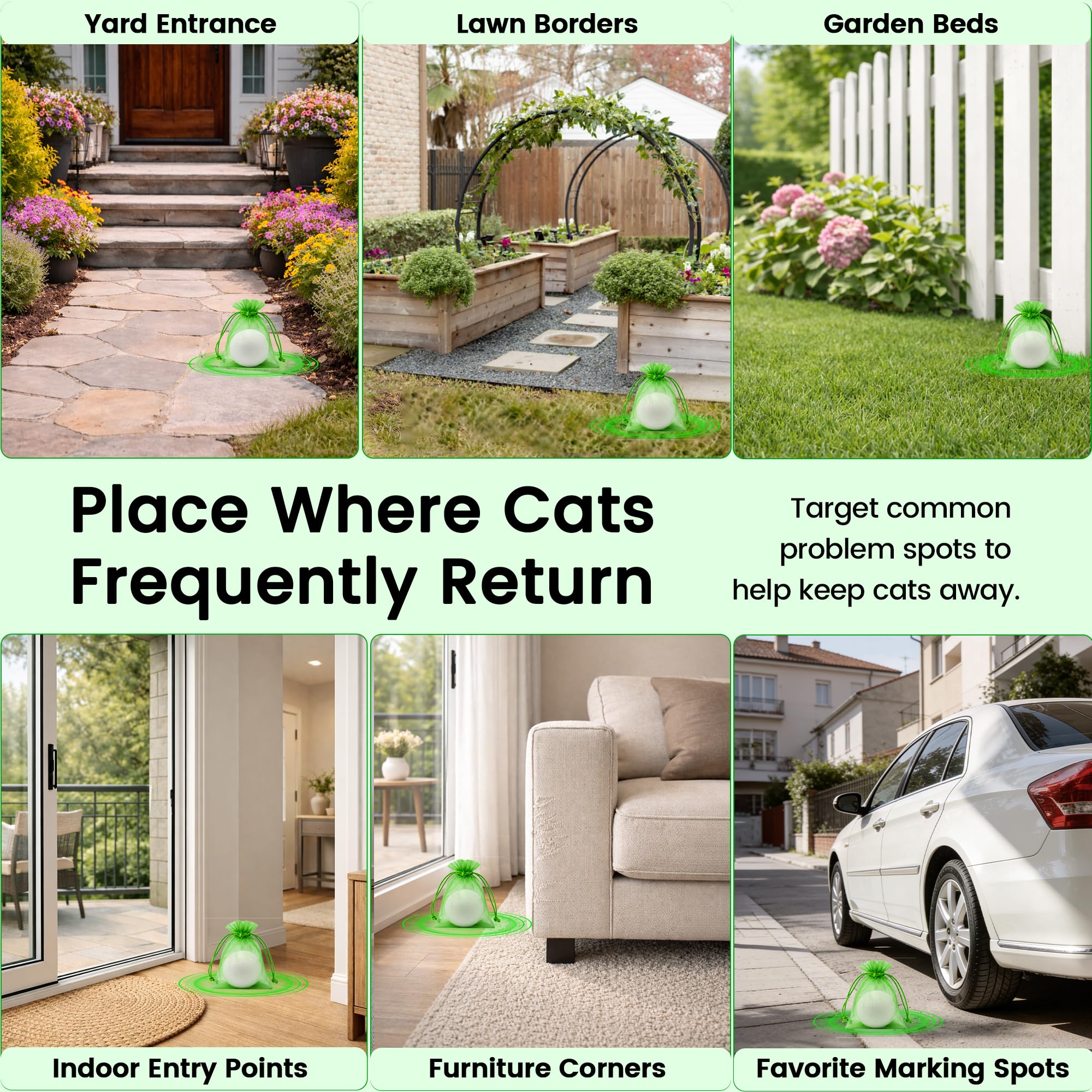 Lot de 10 balles répulsives naturelles pour chat pour intérieur et extérieur – Sans danger pour les animaux de compagnie, non toxique, éloigne les chats de la cour, du jardin, des meubles et plus