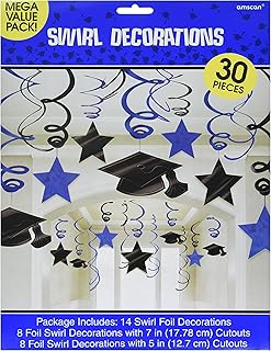 amscan Graduation Hanging Foil Swirl Decoration - Bright Royal Blue, 30 Pcs