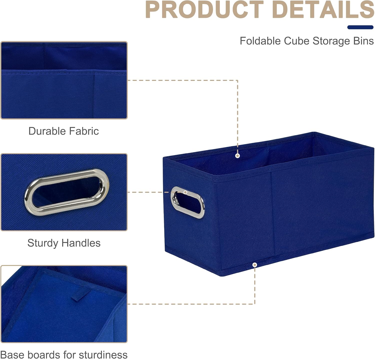 Narrow Storage Baskets for Shelves – Fabric Closet Organizers and Collapsible Storage Bins with Metal Handles – Space-Saving Baskets for Clothes, Towels, 5.9 x 11.8 x 5.9 inch (Royal blue)