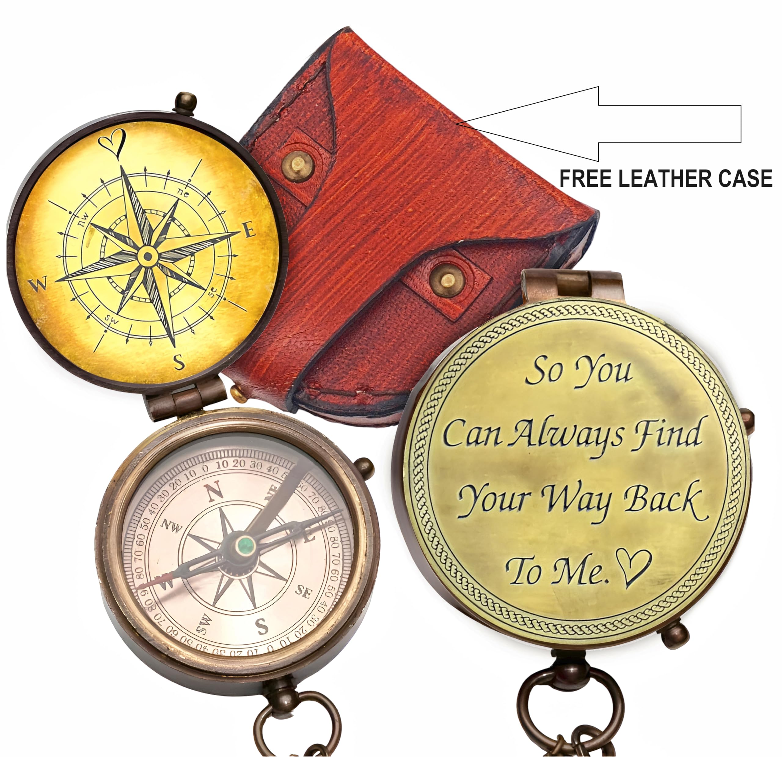 So You Can Always Find Your Way Back to Me Compass - Personalized Working Compass with Leather case, for him/her Bronze for Men- Luxury Gift