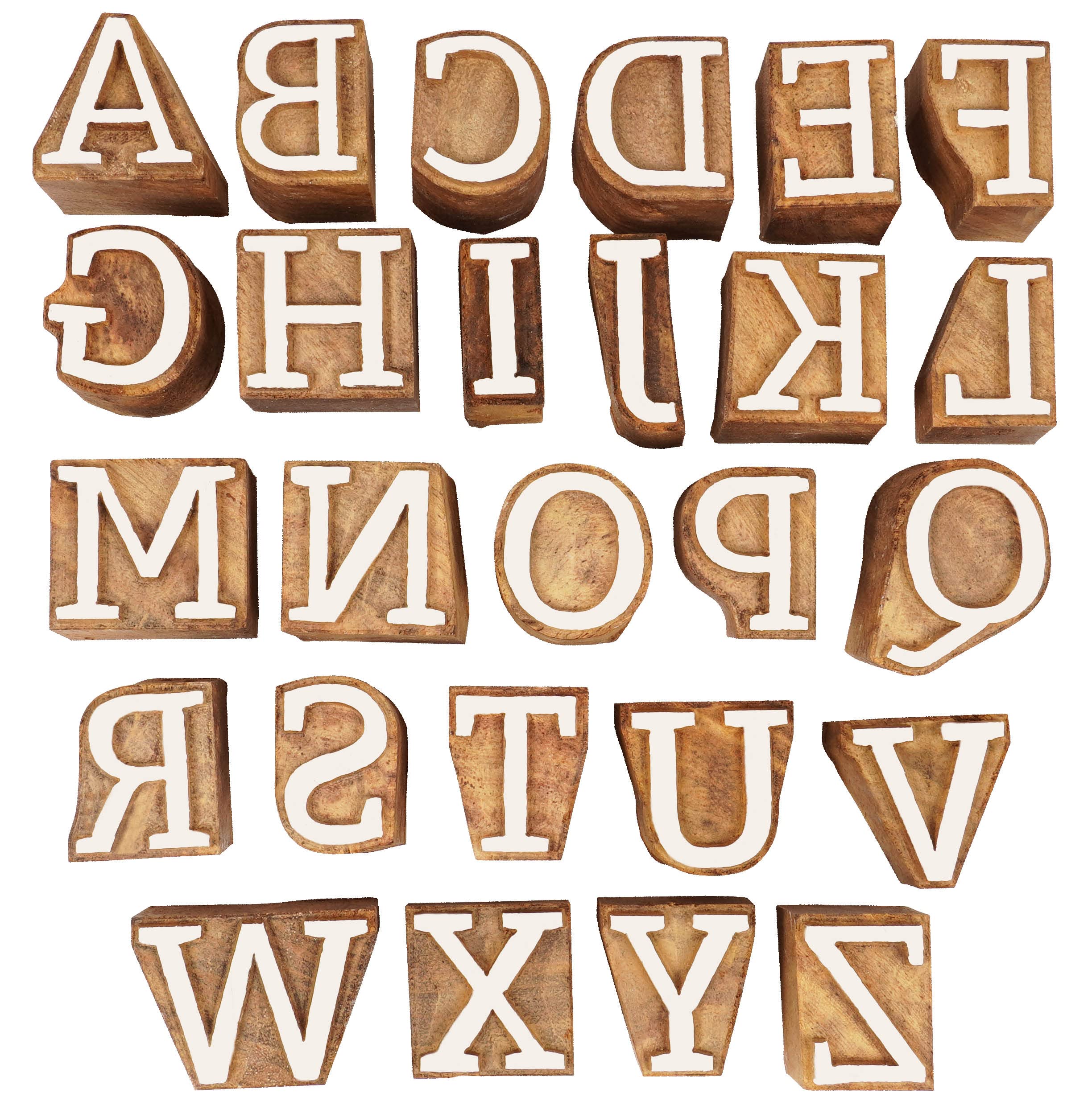 IBA Indianbeautifulart Textile Printing Block Uppercase A-Z Alphabet Hand Carved Wood Letters Wooden Stamp Wood Block Printing Textile Stamps for Fabric/Pottery Blocks- 1 Inches-iew