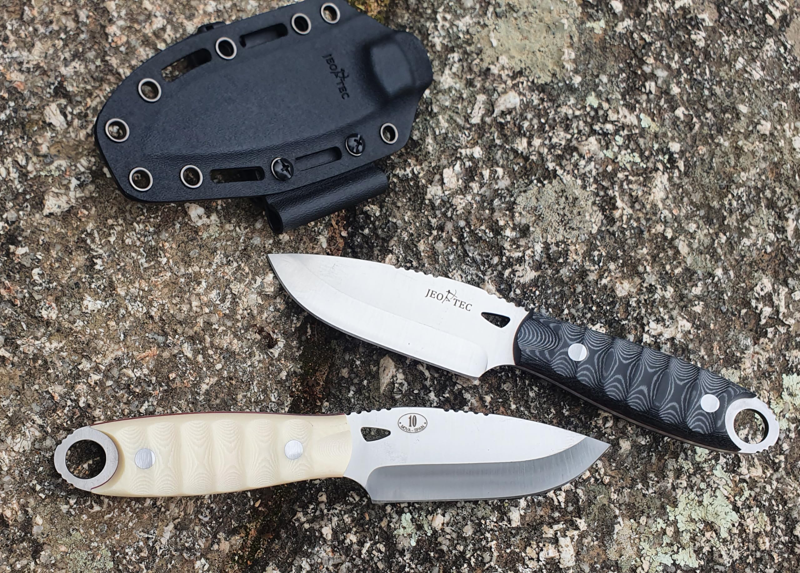 JEO-TEC Nº10 - Coltello Full-Tang a Lama Fissa per Bushcraft Sopravvivenza Pesca Caccia Campeggio, Lama di 10 cm Acciaio Inossidabile, Fodero, Ferrocerio, Handmade in Spain
