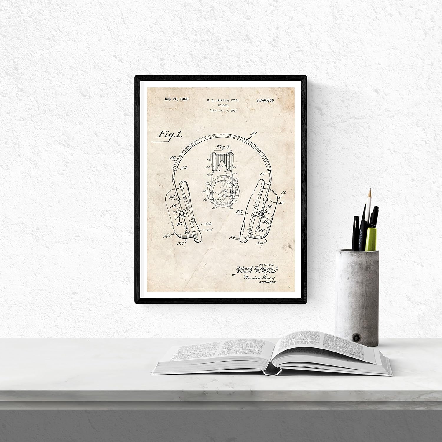 nacnic - Pack of 4 Music Patent Cards - Vintage Style Inventions and Ancient Plans Poster - Player, Headset, Vinyl, Turntable, DJ and Music Lovers