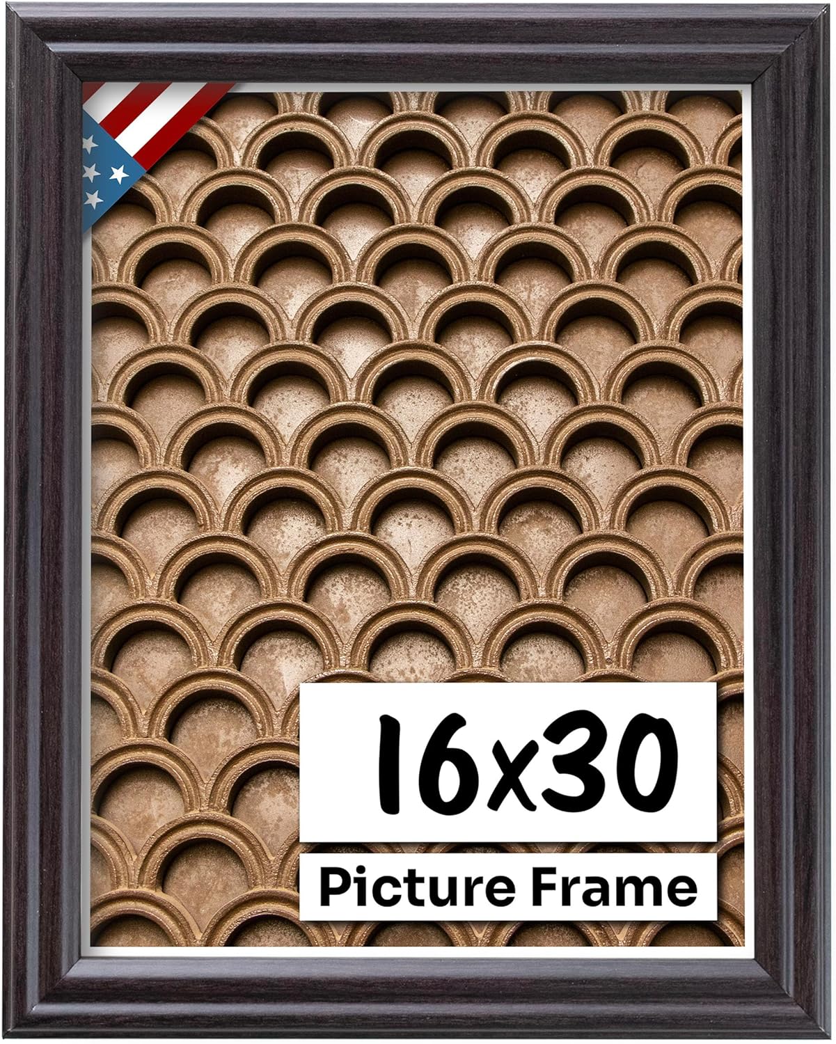 Coffee Brown 16x30 Picture Frame .75" Inch Wide - Dark Brown Wall Decor Handmade Solid Wood Frames with Preinstalled Hangers and UV Blocking Plexiglass 30x16 Frame