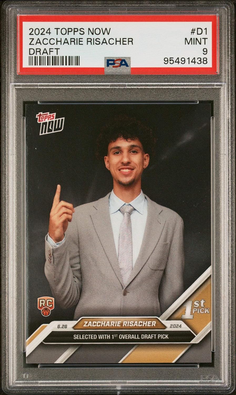 Graded 2024 Topps Now Zaccharie Risacher #D1 Draft Rookie RC Basketball Card PSA 9 Mint