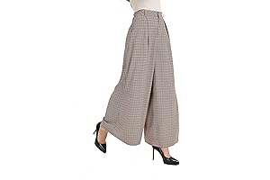Tronjori Vintage Plaid High Waist Trousers for Curvy Women