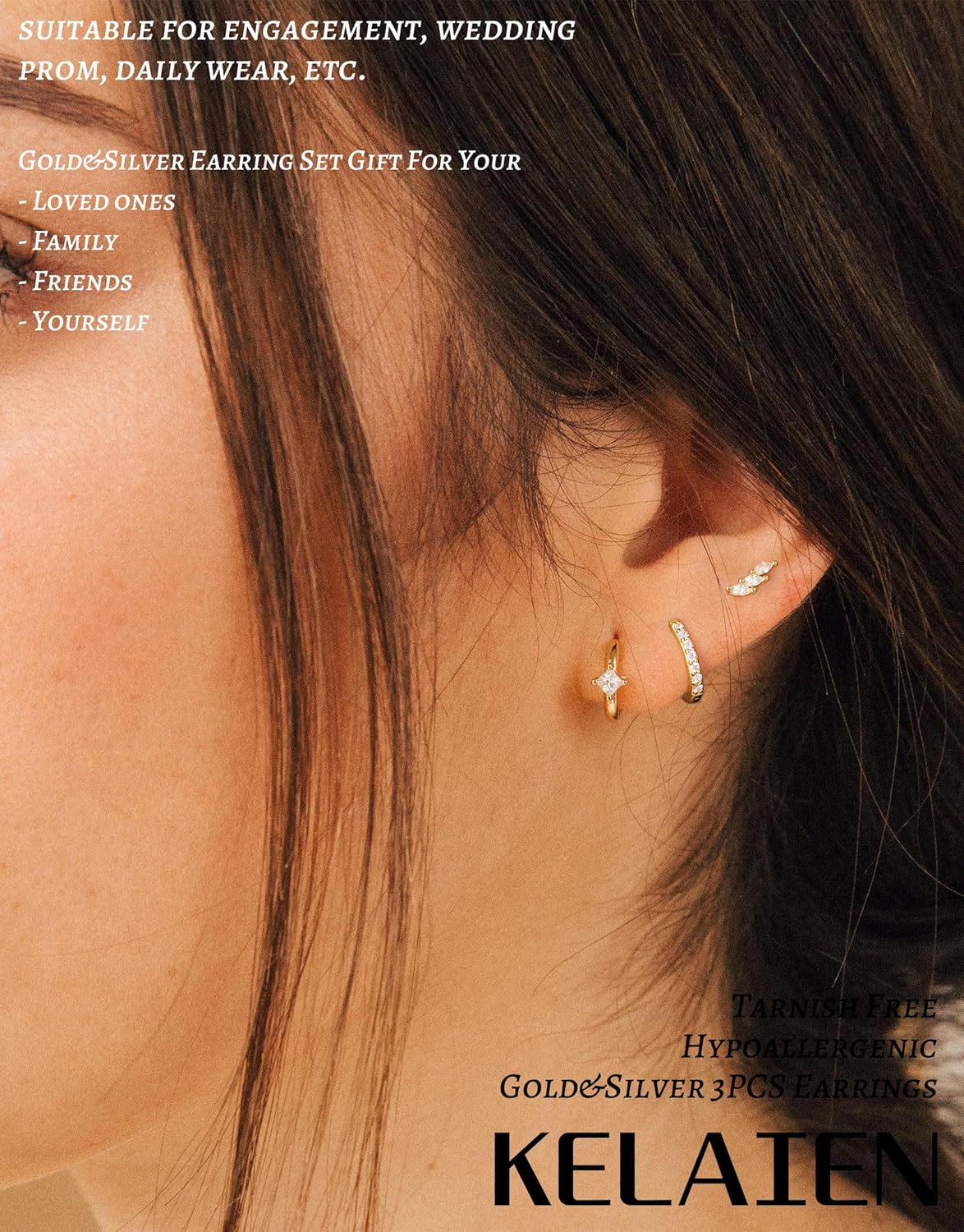 3 Pairs Hoop Earrings for Women 925 Sterling Silver Trendy 14K Gold Plated Huggie Earring Silver Hypoallergenic Stud Cartilage Earring Sets for Multiple Piercing Cute Small Jewelry Gift - Image 3