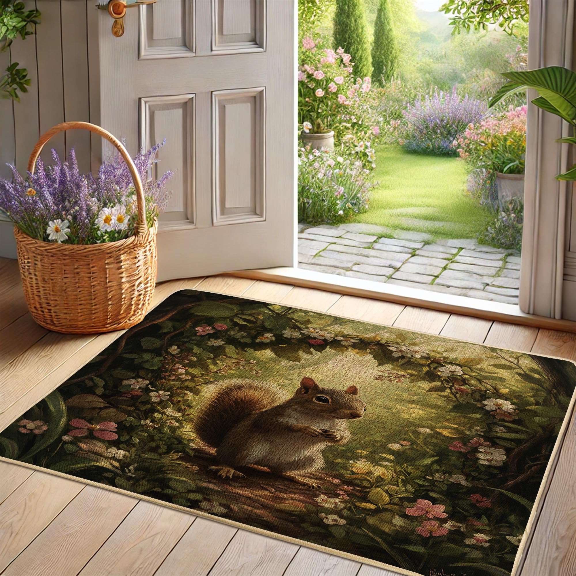 Tapis écureuil pour entrée extérieure rustique et accueillante