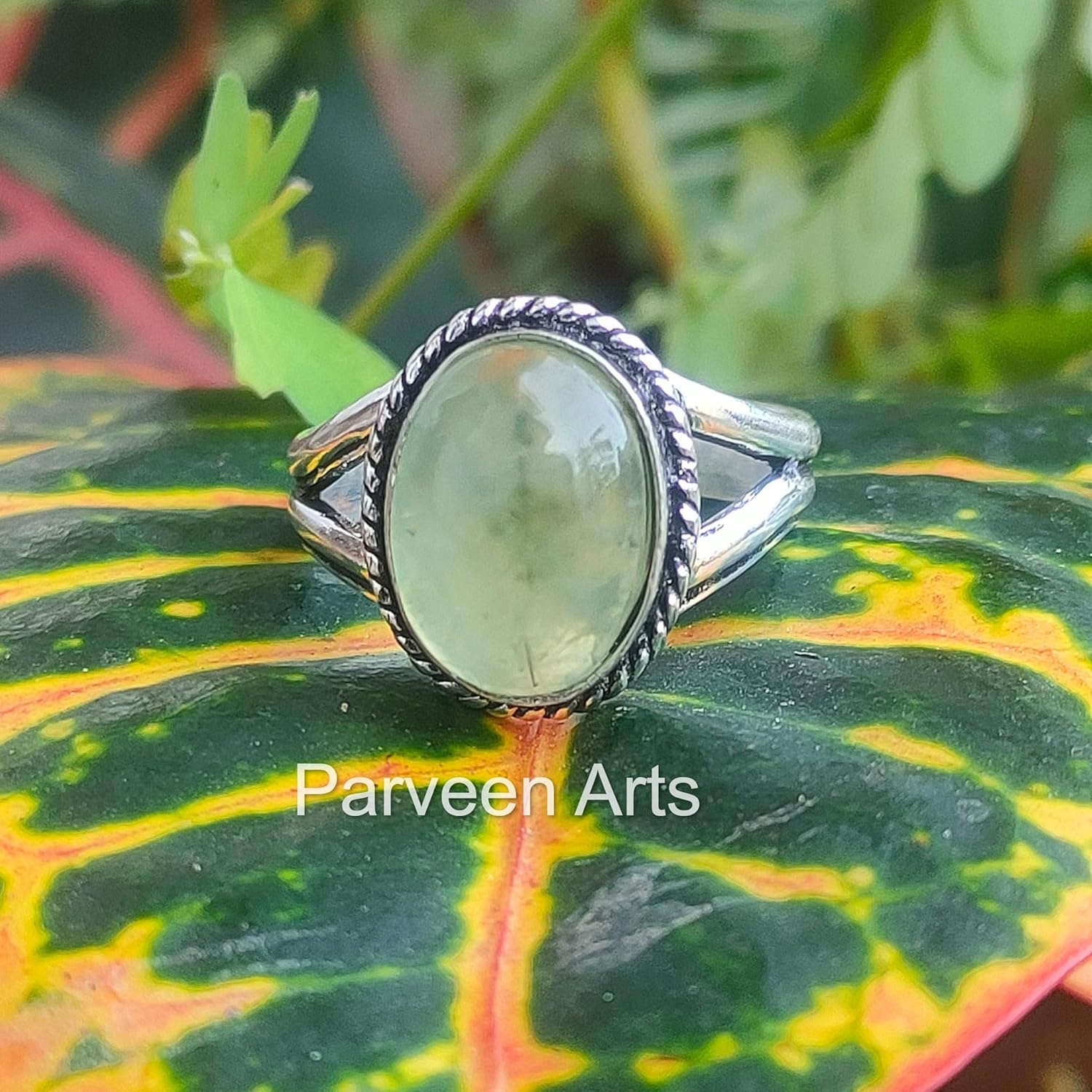 Prehnite Gemstone Oval Ring, Solid 925 Sterling Silver Statement Ring, Valentine Day Gifts Delicate Ring, Amazing Handmade Fine Jewelry for Women Fashion Jewelry for Gift Mother Day Gift - Image 3