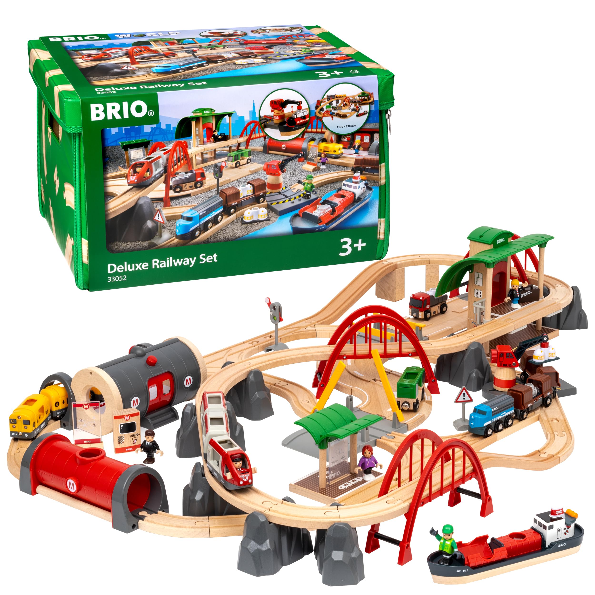 BRIO World 33052 Straßen & Schienen Bahn Set Deluxe - Straßen & Schienen Eisenbahn - Kleinkindspielzeug empfohlen für Kinder ab 3 Jahren