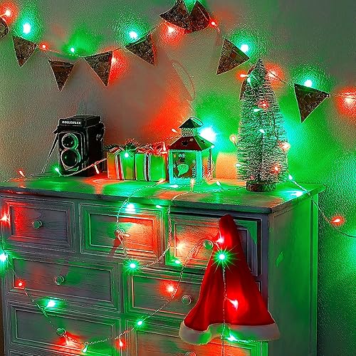 Miniatura 7 de Hopolon Luces de Navidad para interiores y exteriores, 100 luces LED rojas y verdes, 33 pies, extensibles, impermeables, de alambre transparente,