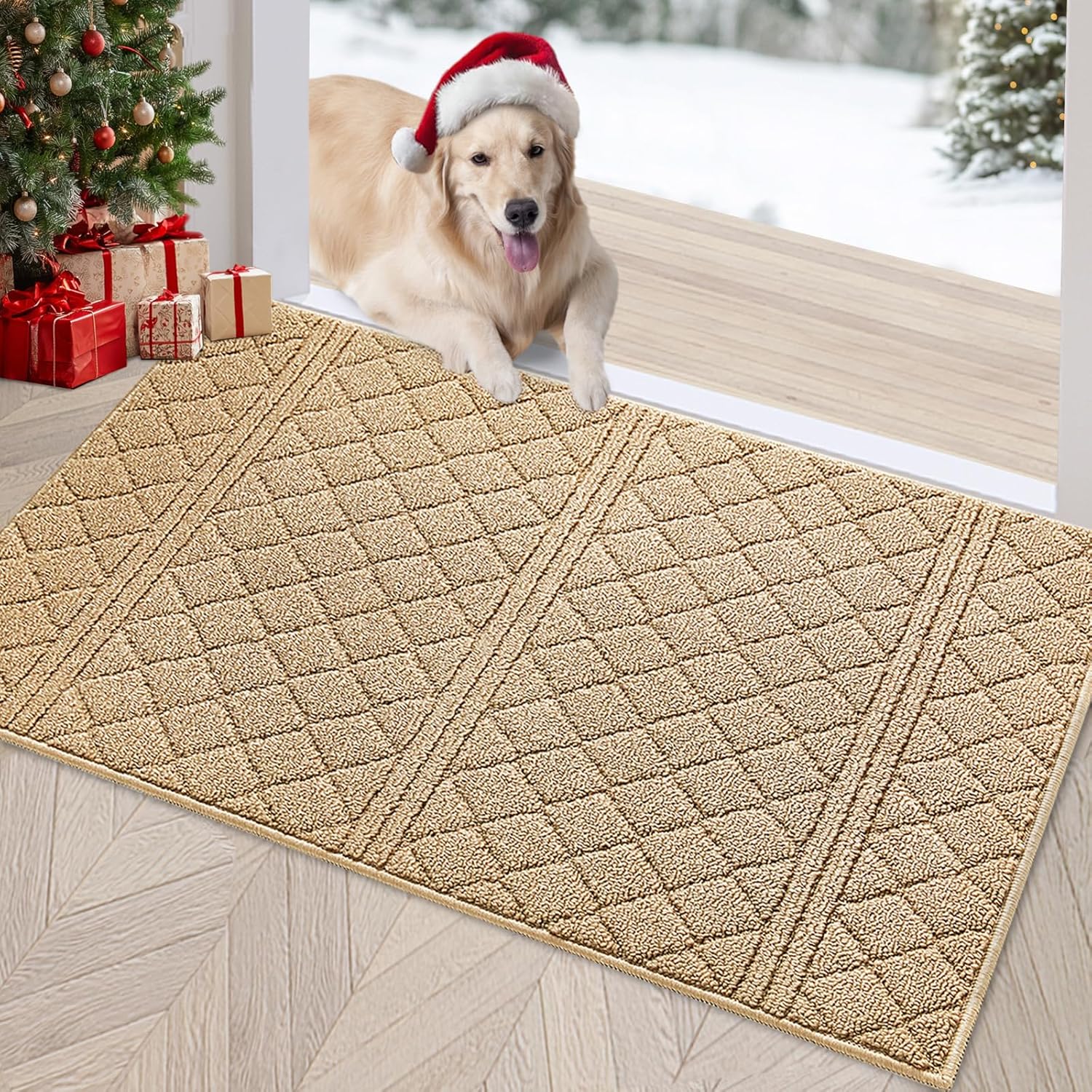 refetone indoor doormat, front back door mat 36"x59" absorbent rubber backing non slip door mats, low-profile resist dirt entrance rugs, machine washable door rugs inside floor mat for entryway, brown 36"x 59" brown