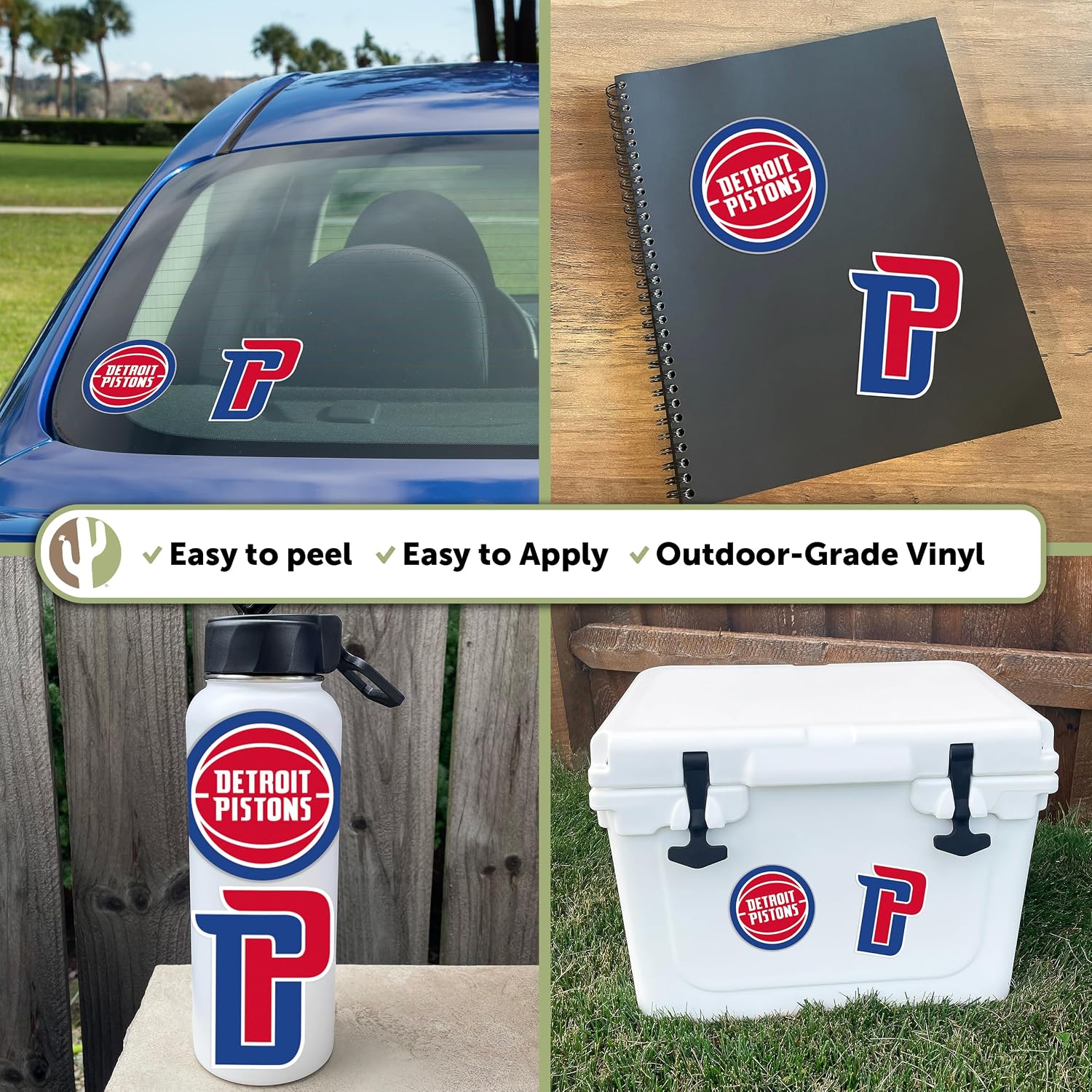 Desert Cactus Detroit Pistons Sticker NBA Officially Licensed Vinyl Decal Laptop Water Bottle Car Scrapbook (4 Inch)