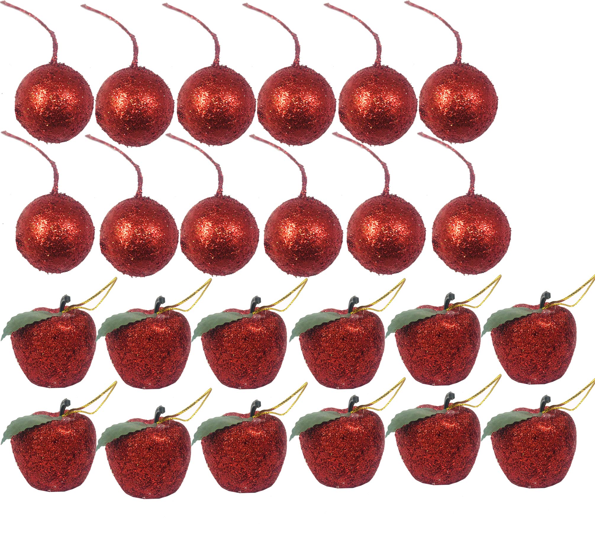 12 Pcs Red Glitter Balls and 12 Glitter Apples Christmas Tree Hanging Decoration-image-28