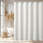 Siiluminisoy White Shower Curtain Fabric, White Textured Shower Curtain Farmhouse Cotton Blend Striped Shower Curtains for Bathroom Shabby Chic Rustic Decor 72" x 72"