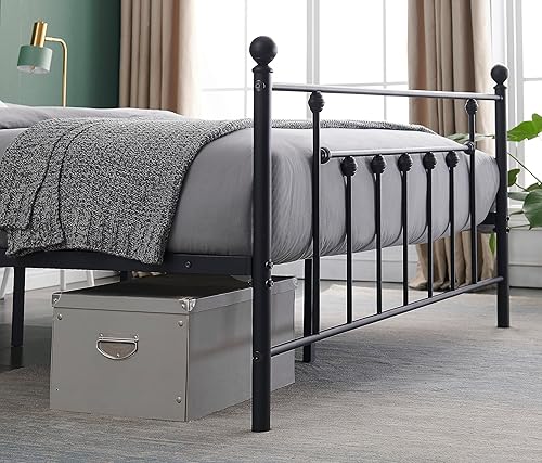 Miniatura 7 de VECELO Base de cama de plataforma metálica de tamaño matrimonial con cabecera y estribo, soporte de listones de alta resistenciano necesita somier,