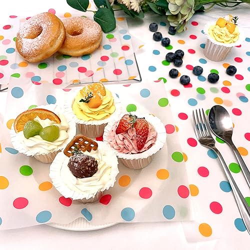 Miniatura 6 de 150 hojas de papel encerado de puntos, bandeja y forro de cesta, papel de delicatessen, papel de cera impreso con lunares, papel de cera para