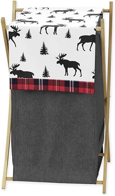 Grey, Black and Red Woodland Plaid and Moose Baby Kid Clothes Laundry Hamper for Rustic Patch Collection by Sweet Jojo Designs