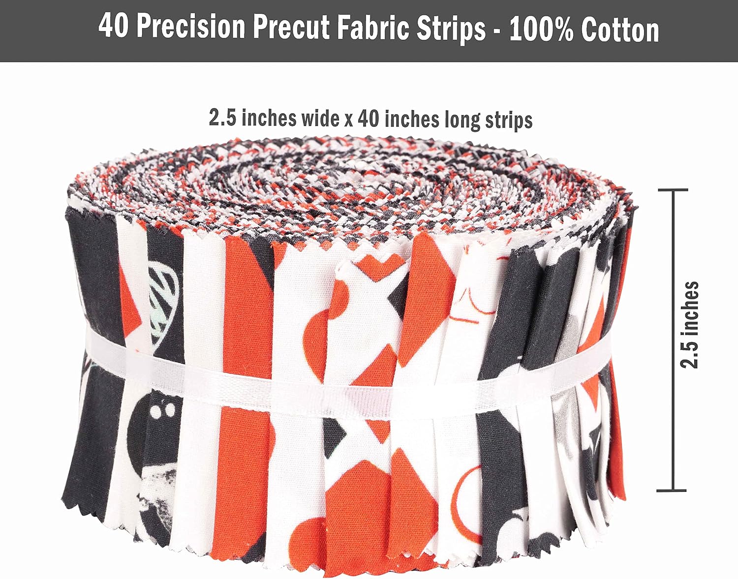 Soimoi 40Pcs Poker Card Print Cotton Precut Fabrics for Quilting Craft Strips 2.5 inches Jelly Roll - White & Black
