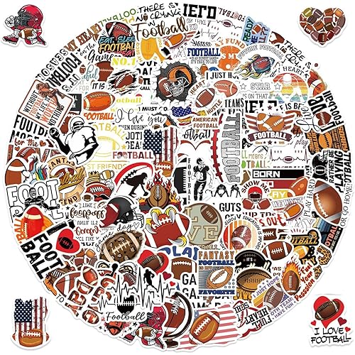 100pcs Football Stickers for Water Bottle, American Football Rugby Vinyl Waterproof Decal for Boy Teen Adult Laptop Phone Skateboard Guitar Luggage Notebook Helmet