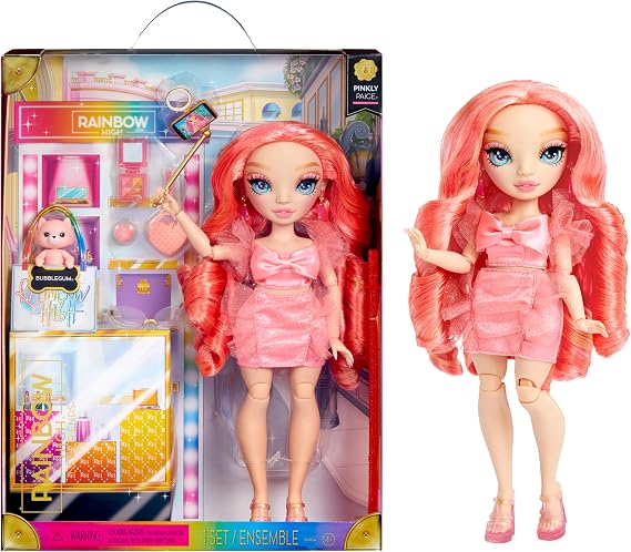Rainbow High Modepuppe - Pinkly Paige - Pinkfarbene Modepuppe in Modischem Outfit - mit Brille & Mehr als 10 Bunten Spielaccessoires - Ideal für Kinder von 4-12 Jahren und Sammler