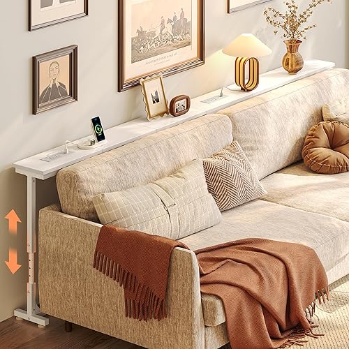Huuger 78.7 Inch Behind Couch Table with Power Outlets, 23.9’’-34.4’’