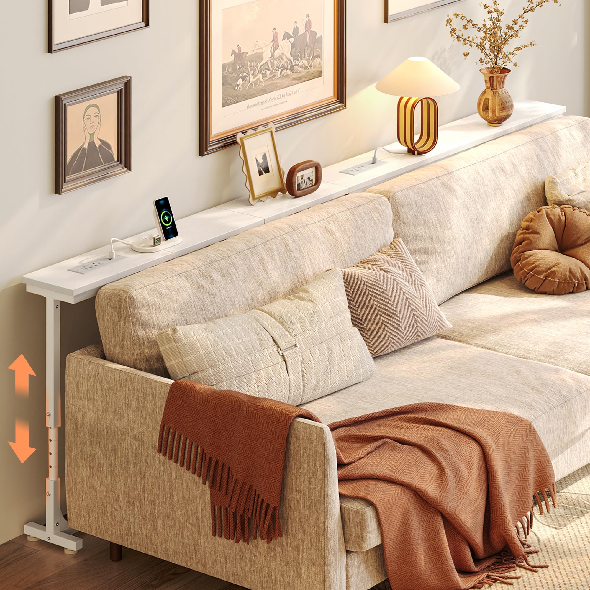 Huuger 78.7 Inch Behind Couch Table with Power Outlets