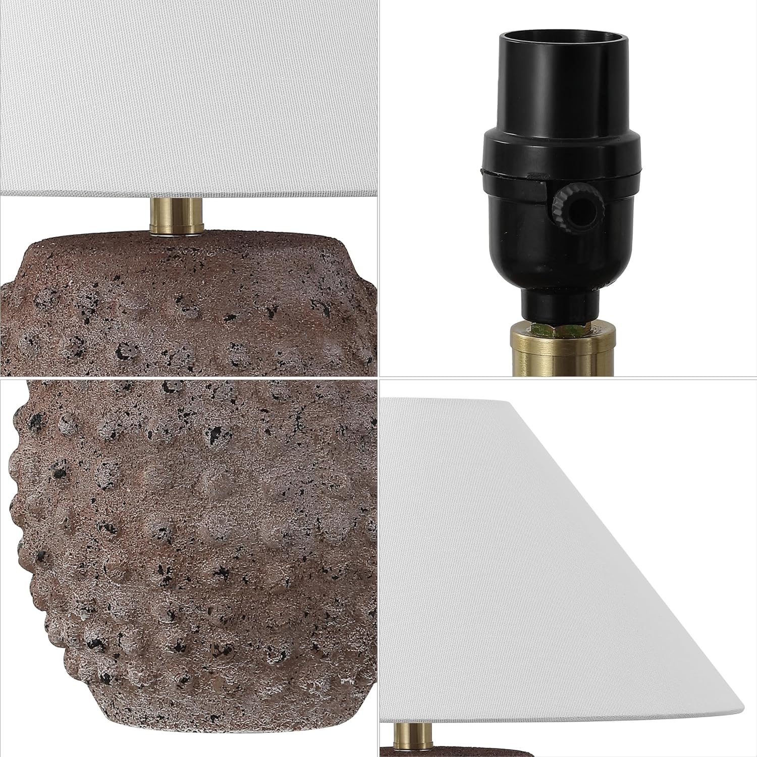 JONATHAN Y 18.25" Matte Taupe Ceramic Hobnail Table Lamp Set of 2 for Bedroom, Modern Minimalist Farmhouse Bedside Nightstand Lamps, White Linen Shade, LED Bulbs Included (JYL5601C-SET2)