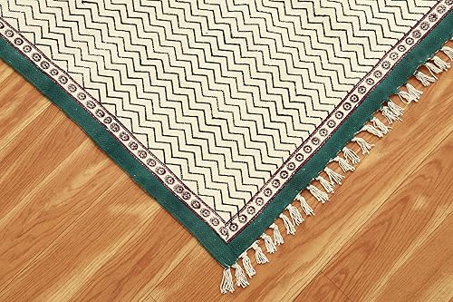 Miniatura 6 de CASAVANI Colección rectangular de 4 x 7 pies, color verde y beige, patrón de algodón Dhurrie, geométrico, Kilim para interiores y exteriores,