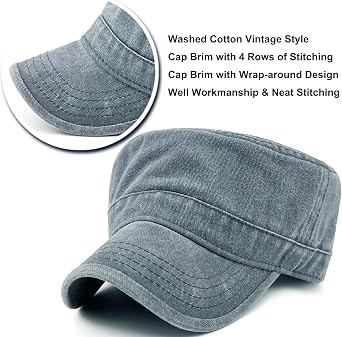Washed Cotton Military Hat Cadet Cap Army Flat Top Basic Everyday