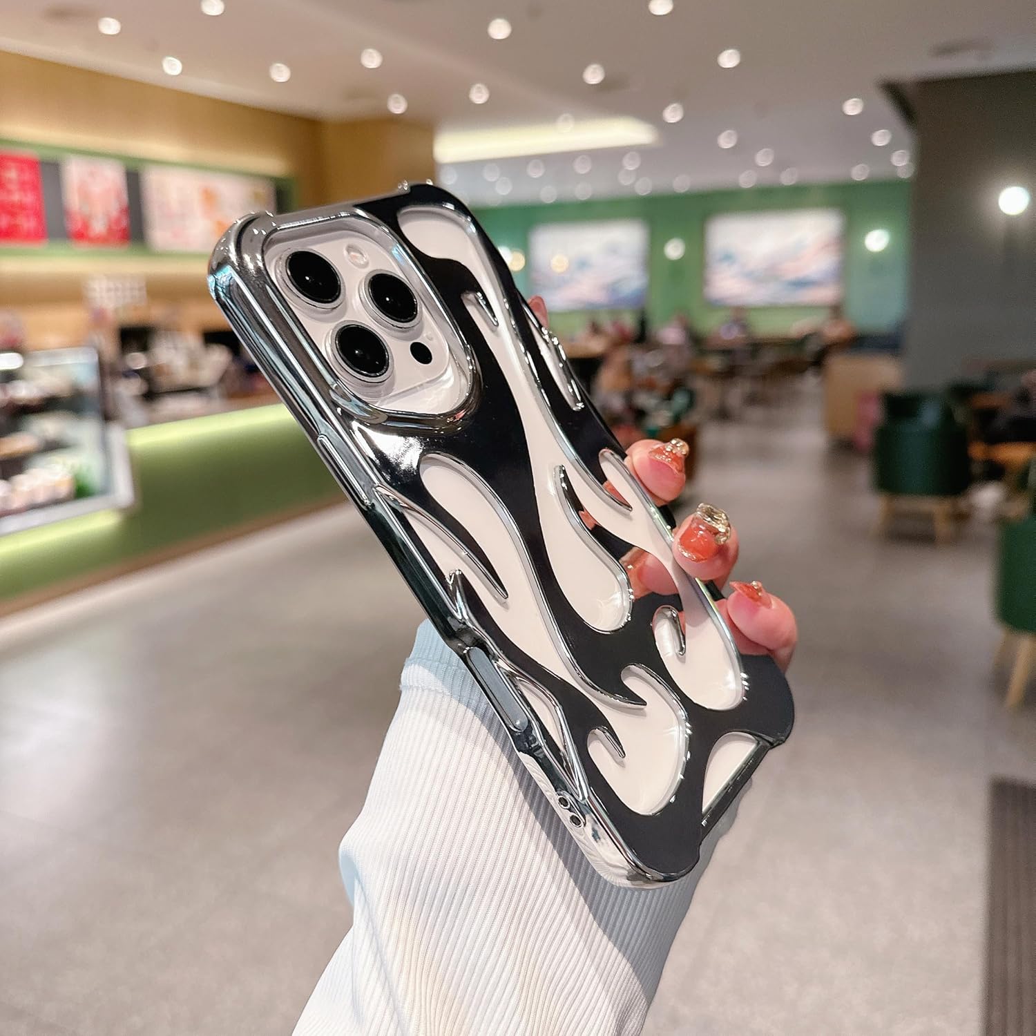 Fashion Flame Bumper Case for iPhone 13, [3D Luxury Electroplate Glittery] [Hollow Heat Dissipation Design] Slim Fit Shockproof Protective Soft Cover -Silver - Image 5