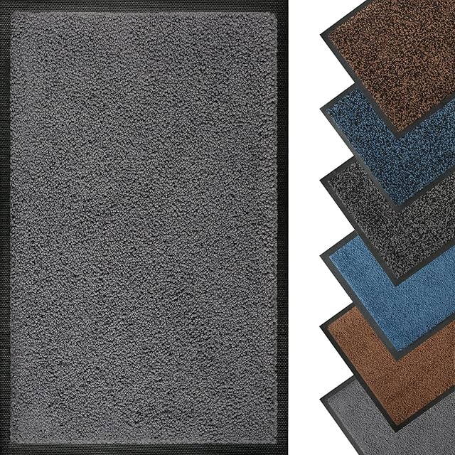 Mibao Door Mat Indoor 40 x 60 cm, Durable Barrier Mat, Natural Rubber Backing and Low Profile Doormat for Indoor and Outdoor, Floor Mat, Absorbent Front Door Mat, Machine Washable Mat, Grey Mat