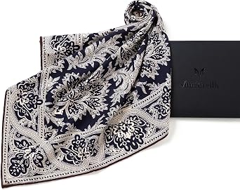 25.6" Silk Wool Blend Square Scarf, Hand-Rolled Reversible Neckerchief for Travel & Daily Wear, 70% Wool 30% Mulberry Silk