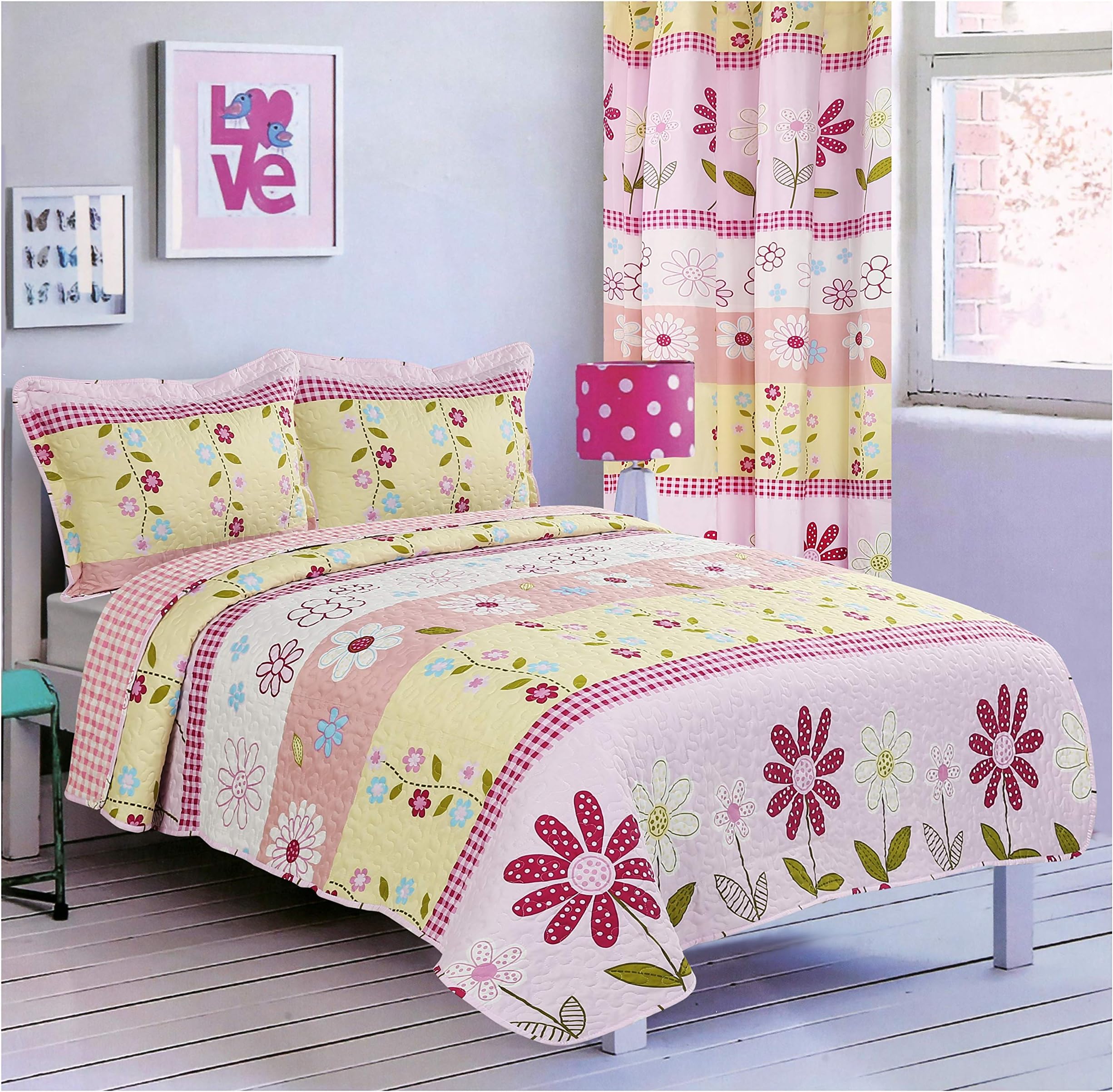 All American Collection Teens/Girls Bedspread and Pillow Sham Set | Matching Curtains Available! (Twin Size)