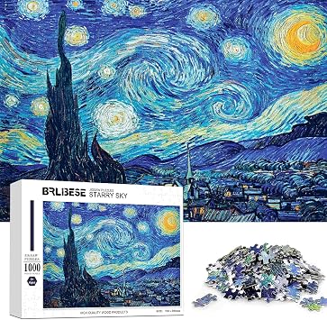 Jigsaw Puzzles 1000 Piece Adults Starry Night by Vincent Van Gogh-1000 Piece Puzzle Large Wooden Puzzles Kids Educational Fun Game Toys Gift for Home Decoratio 29.5in*19.7in