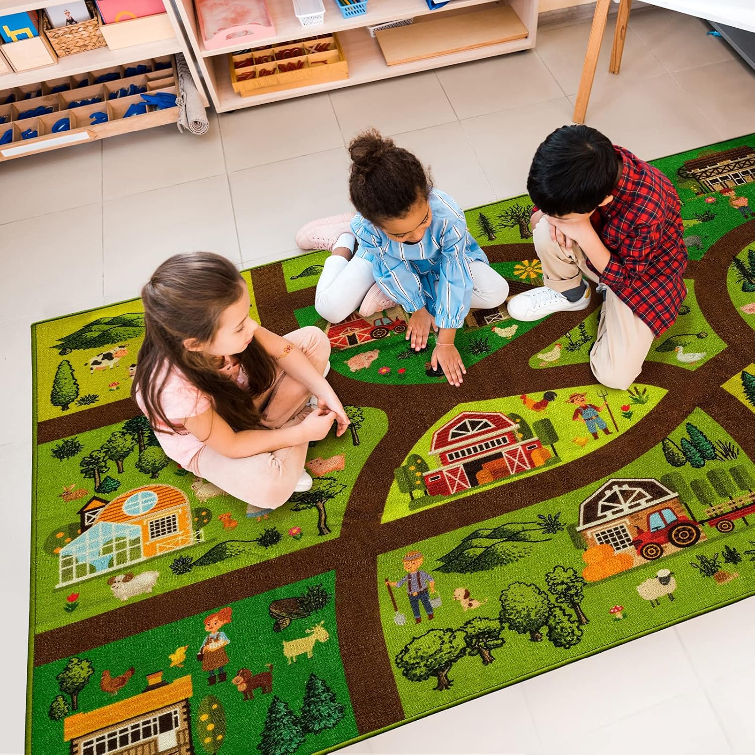 EXCELLO GLOBAL PRODUCTS Kids Activity Rugs Set 4.92 x 6.56 ft. - Country and City Roads