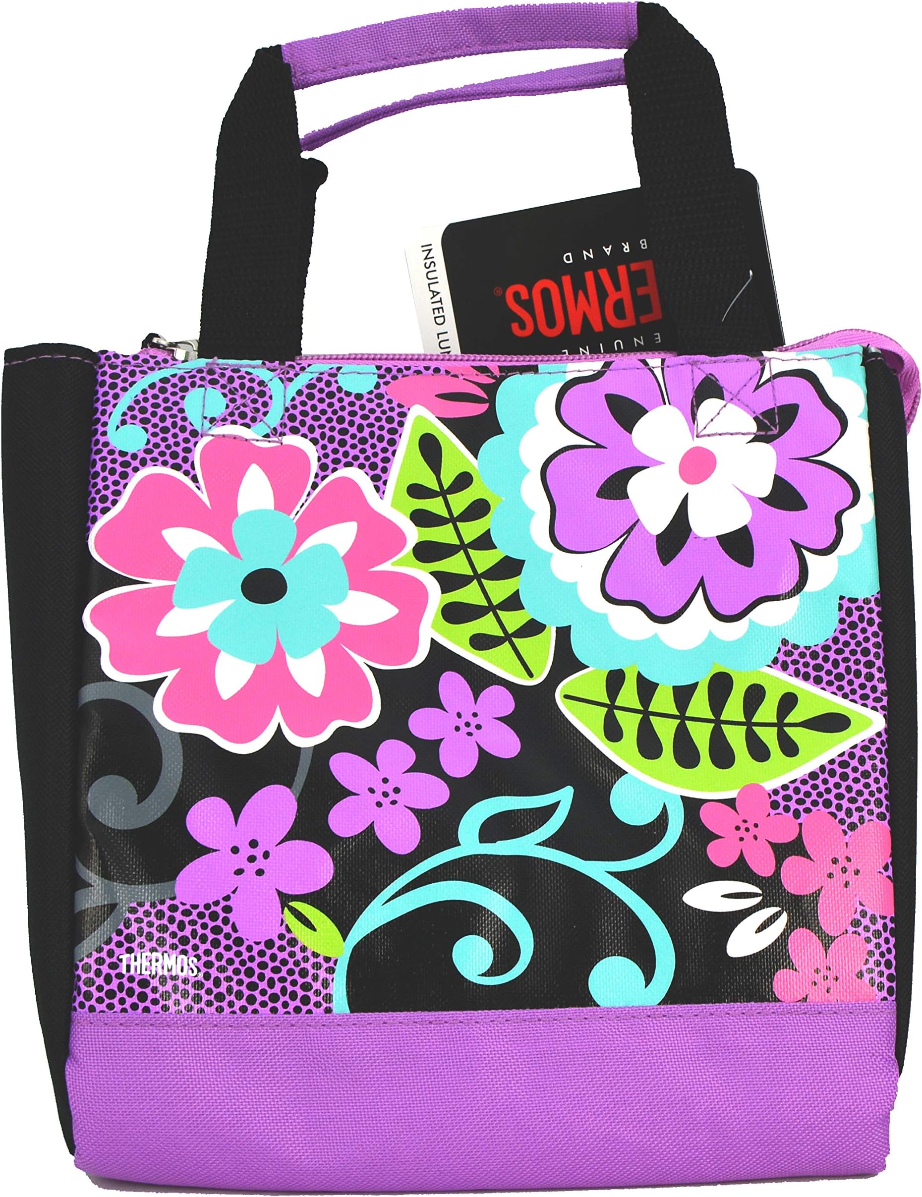Lunch Bag for School Kids - Black Floral Bag | Temperature Retention Performance| Comfortable, Padded Carrying Handle | Zippered Opening For Easy Access | 3 Years+