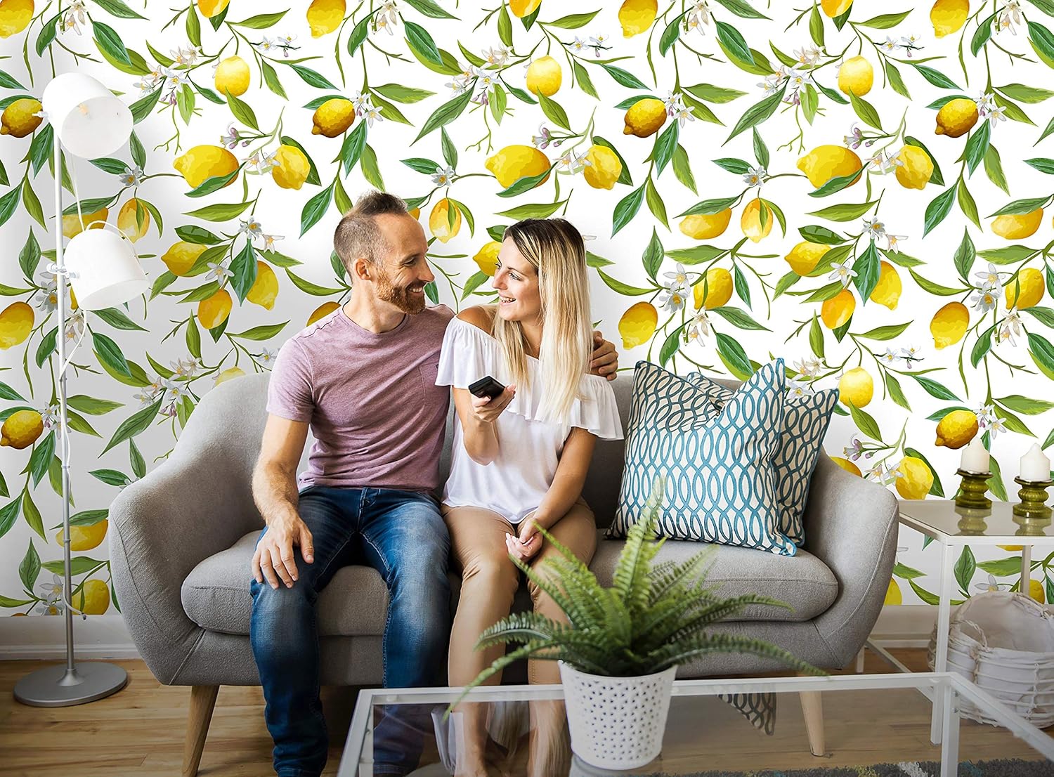 Removable Wallpaper | Peel and Stick Floral Wallpaper Pattern | Tropical Wallpaper | Lemon Wallpaper (24"W x 60"H Inches)