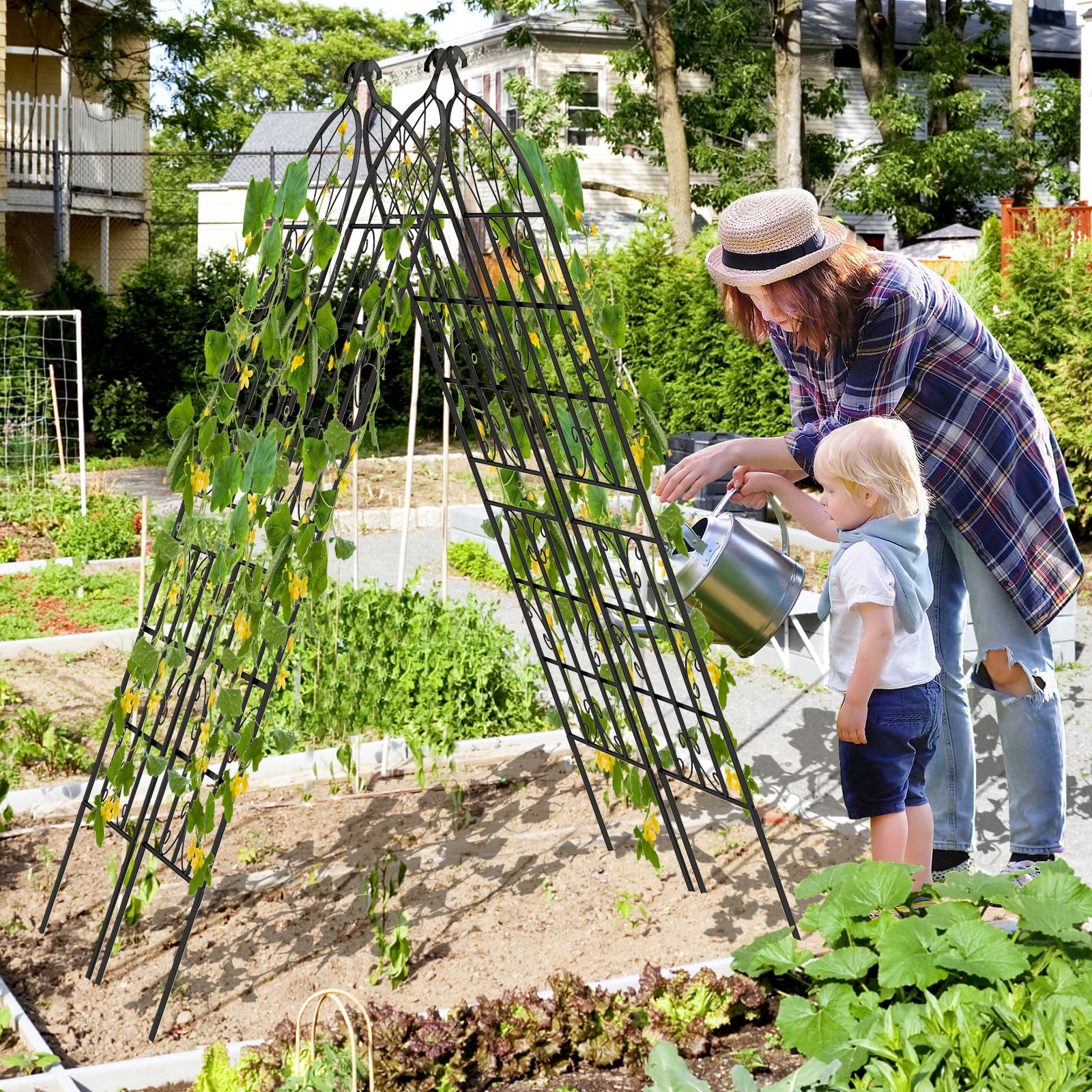 HOMASIS Traliccio per Rampicanti di 2 Pezzi, Pannelli Decorativi per Recinzione da Giardino in Metallo, Graticcio per Piante Rampicanti, Grigliato Divisorio Decorativo, 50x180 cm, Nero
