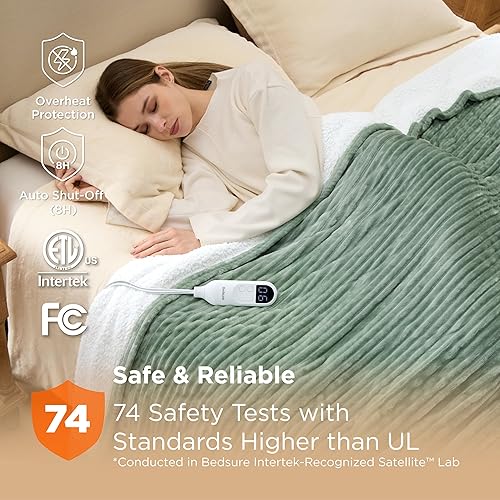 Vista 40 de Bedsure GentleSoft - Manta térmica eléctrica, suave manta eléctrica de franela acanalada, calefacción con 4 ajustes de tiempo, 6 ajustes de calor