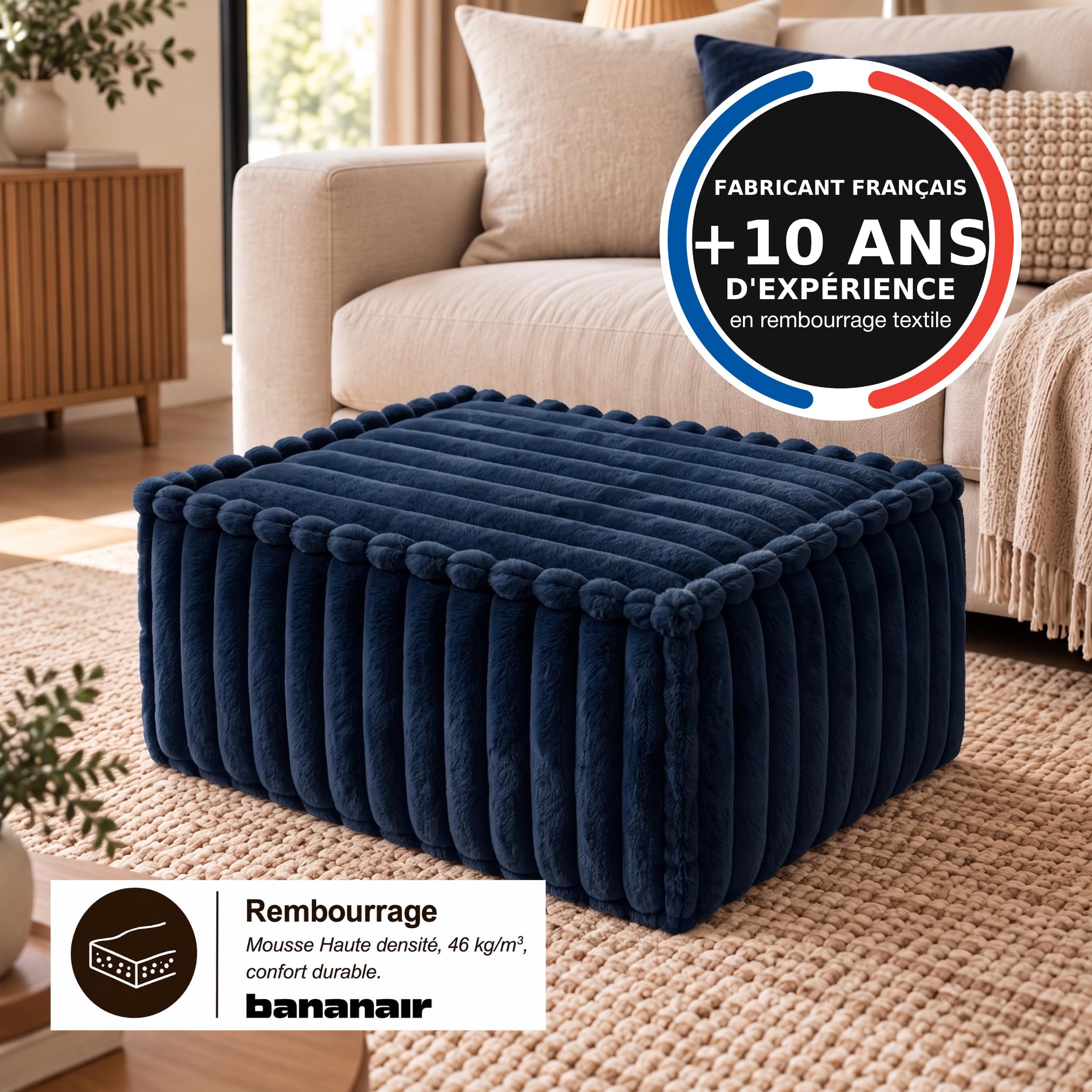 bananair - Repose-Pieds Déhoussable en Fourrure Synthétique, Bleu