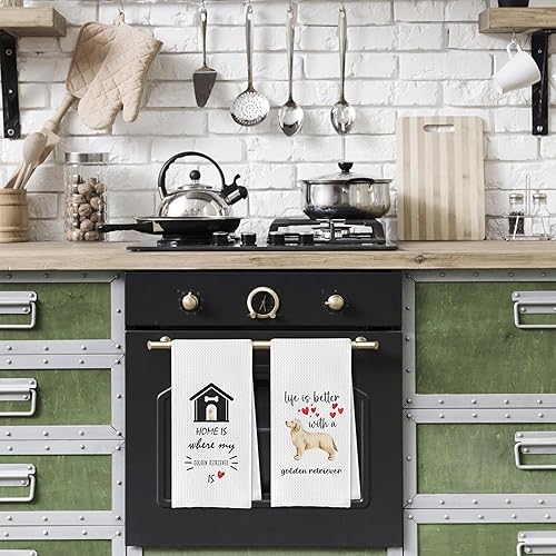 Miniatura 4 de Golden Retriever - Toallas de cocina con tejido de gofre, regalos Golden Retriever, toallas de mano para regalo Golden Retriever (16 x 24 pulgadas,