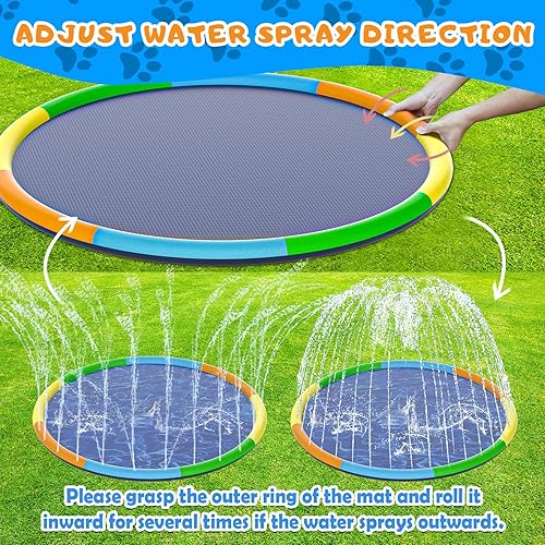 Miniatura 6 de Toffos - Alfombrilla grande para salpicaduras de 13 pies, aspersor para perros y niños, 0.020 in de grosor, duradera y plegable, colorida alfombra