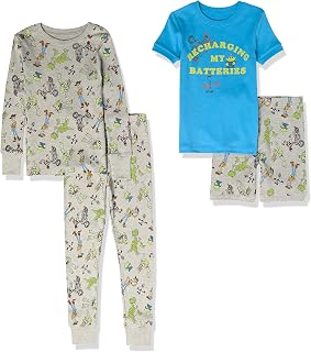 Spotted Zebra Boys' Disney Star Wars Marvel Snug-Fit Cotton Pajamas Sleepwear Sets, 4-Piece Toy Story Batteries, X-Large