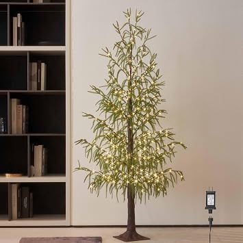 Hairui Lighted Christmas Norfolk Pine Tree 416 LED Fairy Lights 6FT Plug in, Faux Pine Tree Lights for Indoor Outdoor Home Holiday Decoration